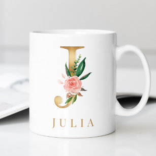 Letter L Rose Gold Pink Initial Monogram Coffee Mug by Nature Magick