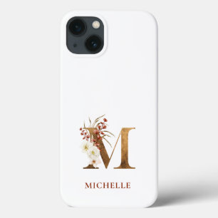 Watercolor Floral & Gold Letter M Monogram iPhone 13 Case