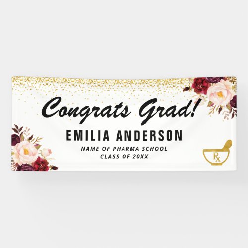 watercolor floral gold pharmacy graduation banner