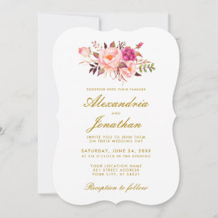 Watercolor Floral Gold Pink Blush Wedding BR Invitation