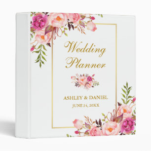 Watercolor Floral Gold Pink Blush Wedding Planner 3 Ring Binder