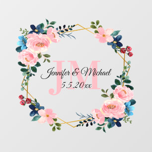 watercolor floral gold pink monogram wedding floor decals
