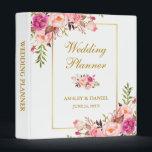 Watercolor Floral Gold Pink Wedding Planner 3 Ring Binder<br><div class="desc">Watercolor Floral Gold Pink Blush Wedding Planner Binder - Side spine text</div>