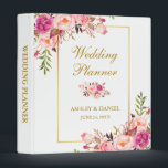 Watercolor Floral Gold Pink Wedding Planner 3 Ring Binder<br><div class="desc">Watercolor Floral Gold Pink Blush Wedding Planner Binder - Side spine text</div>