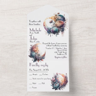 watercolor floral gothic moon Handfasting All In One Invitation