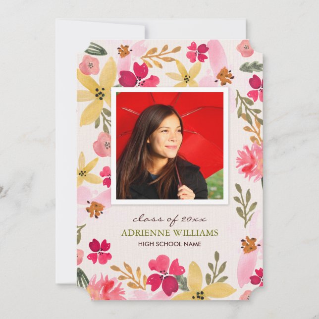 Watercolor Floral Grad Announcement (Front)