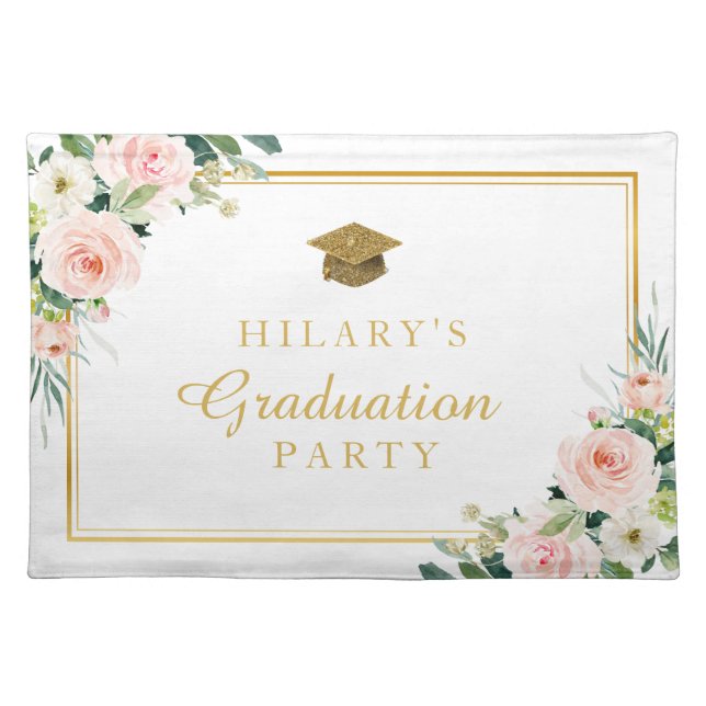 watercolor floral grad party  cloth placemat (Front)