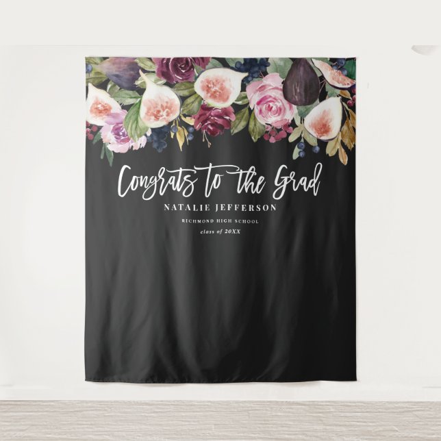 Watercolor floral graduate congratulations banner tapestry (Front)