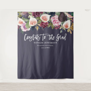 Watercolor floral graduate congratulations banner tapestry