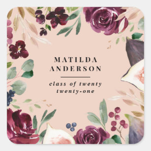 Watercolor floral graduation day square sticker