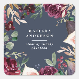 Watercolor floral graduation day square sticker