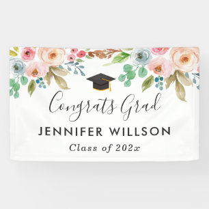 Watercolor Floral Graduation Party Banner