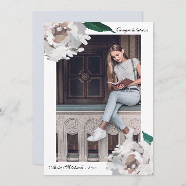 Watercolor Floral Graduation Party Invitation (Front/Back)