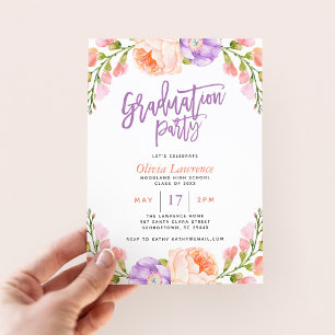 Watercolor Floral Graduation Party Invitation