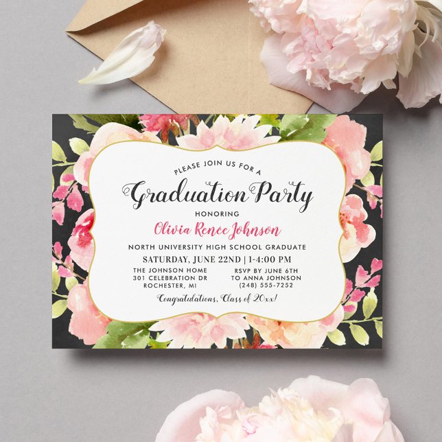 Watercolor Floral Graduation Party Invitation (Creator Uploaded)