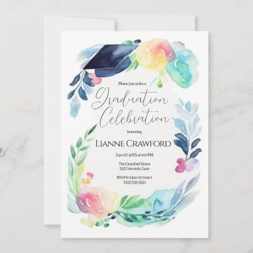 Watercolor Floral Graduation Party Invitation