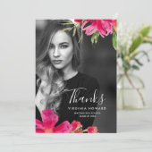 Watercolor Floral Graduation Thank You Photo Card (Standing Front)