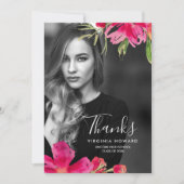 Watercolor Floral Graduation Thank You Photo Card (Front)