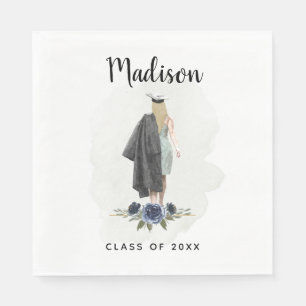 Watercolor Floral Graduation Your Name Grad Party Napkins