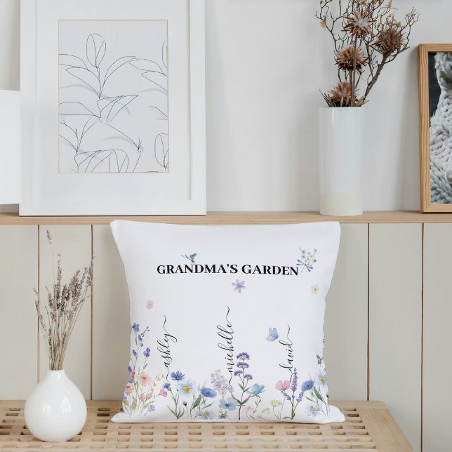 Watercolor Floral Grandma's Garden Throw Pillow (Creator Uploaded)