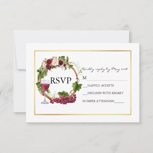 Watercolor Floral Grapes Wreath Wedding RSVP Card
