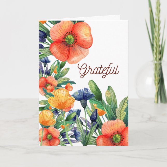 Watercolor Floral Grateful Thanksgiving Holiday Card (Front)