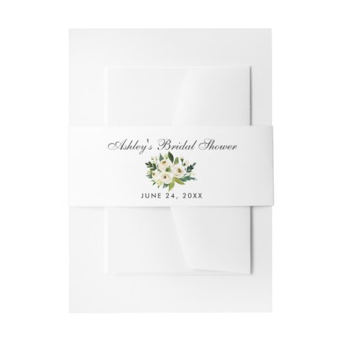 Watercolor Floral Green and White Bridal Shower Invitation Belly Band
