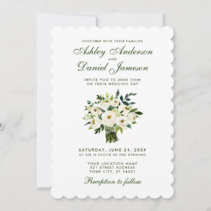 Watercolor Floral Green and White Wedding Bouquet Invitation