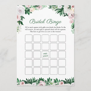 Watercolor Floral Green Bridal Shower Bingo Game Invitation