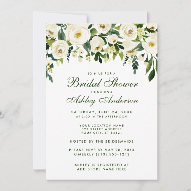 Watercolor Floral Green Bridal Shower Invitation (Front)