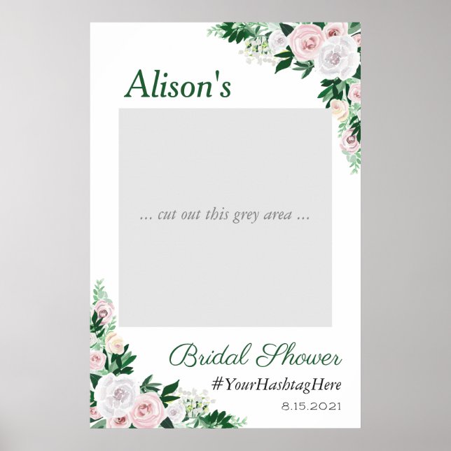 Watercolor Floral Green Bridal Shower Photo Prop Poster (Front)