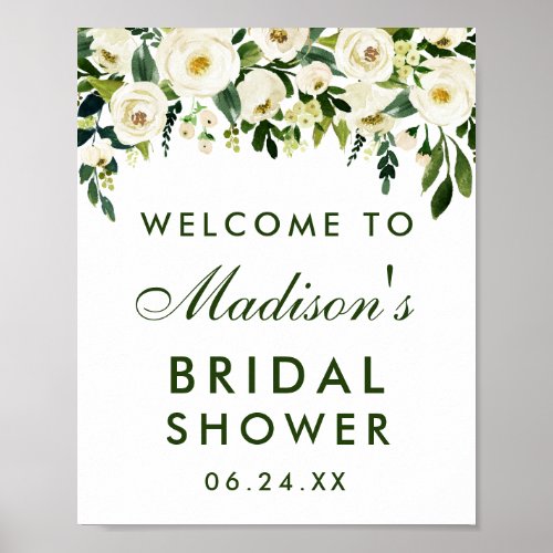 Watercolor Floral Green Bridal Shower Welcome Poster