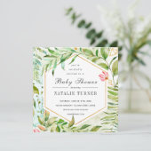 Watercolor Floral Green Foliage Baby Shower Invitation (Standing Front)