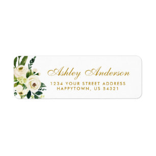 Watercolor Floral Green Gold Address Label