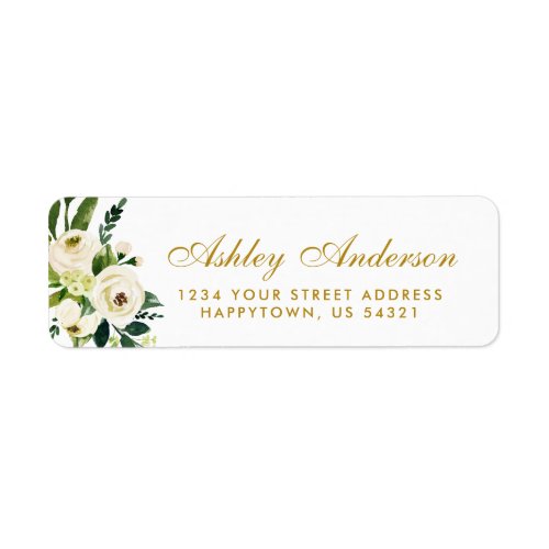 Watercolor Floral Green Gold Address Label