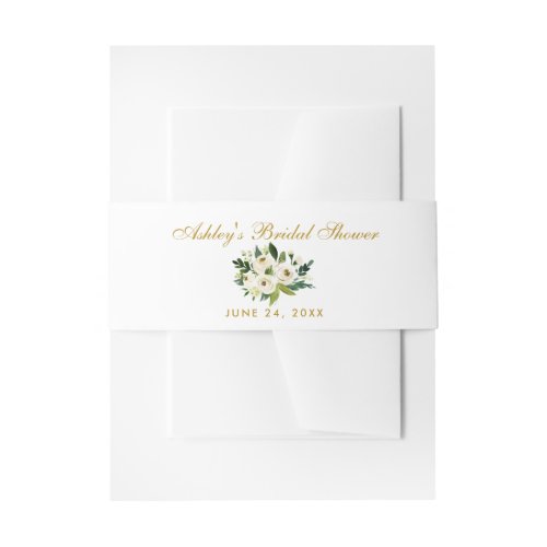 Watercolor Floral Green Gold Bridal Shower Invitation Belly Band