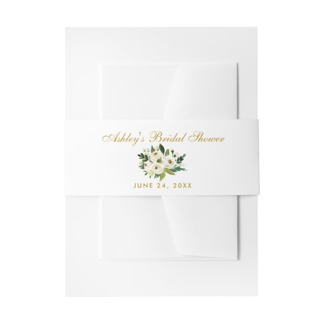 Watercolor Floral Green Gold Bridal Shower Invitation Belly Band (Front Example)
