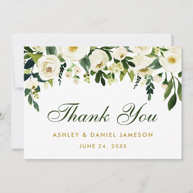 Watercolor Floral Green Gold Wedding Thank You GS (Front)