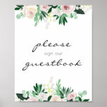 Watercolor Floral Green Guestbook Wedding
