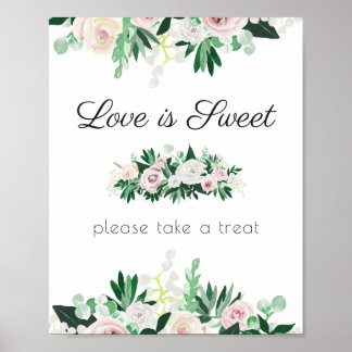 Watercolor Floral Green Love is Sweet Wedding Poster