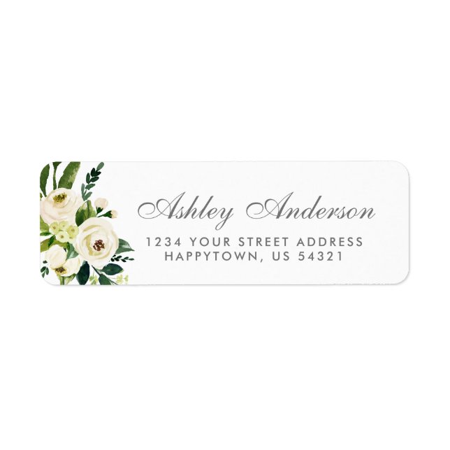 Watercolor Floral Green Silver Address Label (Front)