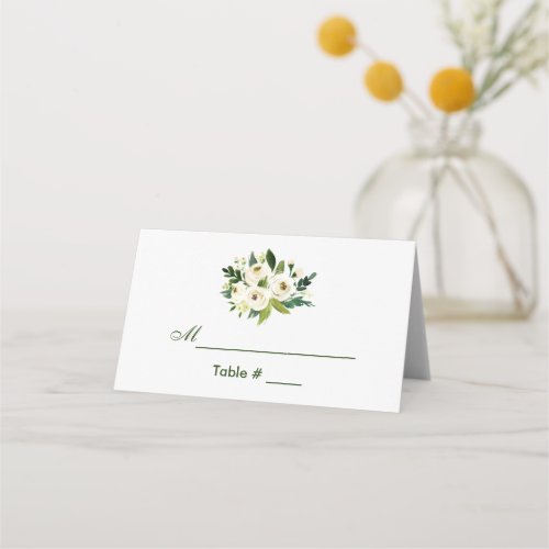 Watercolor Floral Green Wedding Place Card