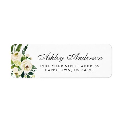 Watercolor Floral Green White Address Label