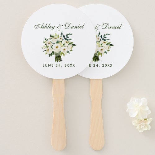 Watercolor Floral Green White Bouquet Wedding Hand Fan