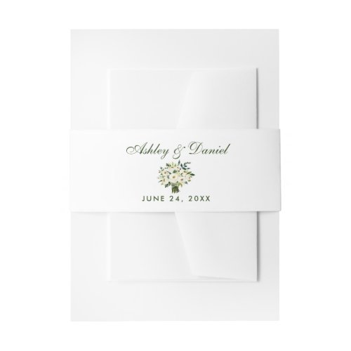 Watercolor Floral Green White Bouquet Wedding Invitation Belly Band
