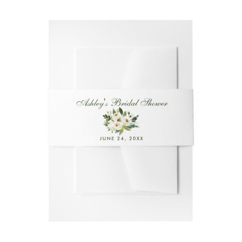 Watercolor Floral Green White Bridal Shower G Invitation Belly Band