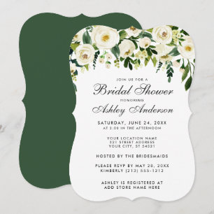 Watercolor Floral Green White Bridal Shower GB Invitation
