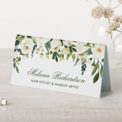 Watercolor  Floral Green White Name Sign