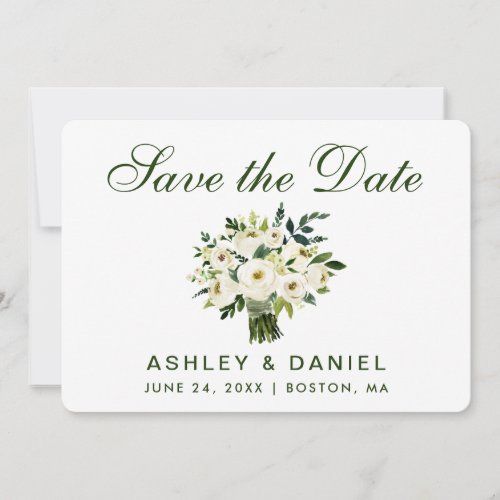 Watercolor Floral Green White Save The Date B