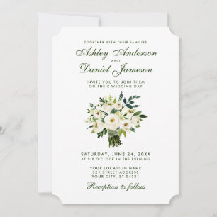 Watercolor Floral Green White Wedding Bouquet T Invitation